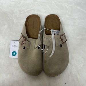 Goodfellow & Co Taupe Suede Buckle Clogs Men 8.0 women’s 9.5